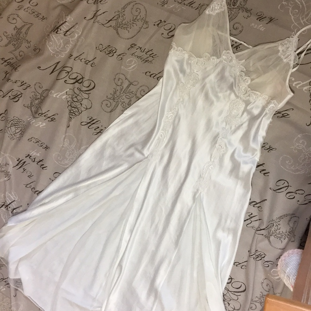Long sexy white satin and silk gown